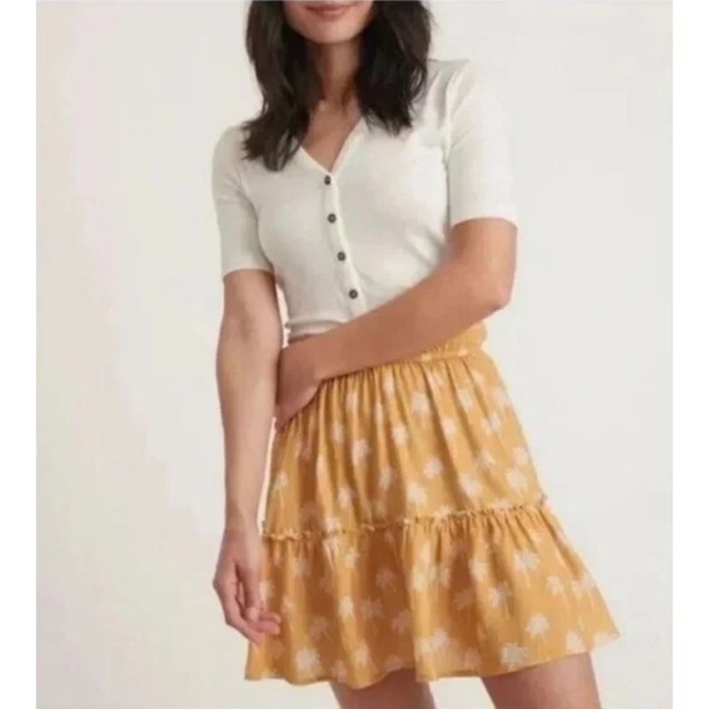 Marine Layer Linen Sofie Smocked Mini Skirt Gold Palm Tree Beach Size Large READ